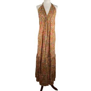 Andes Imports Bohemian Paisley Maxi Halter Dress Tassels Multicolor Size M